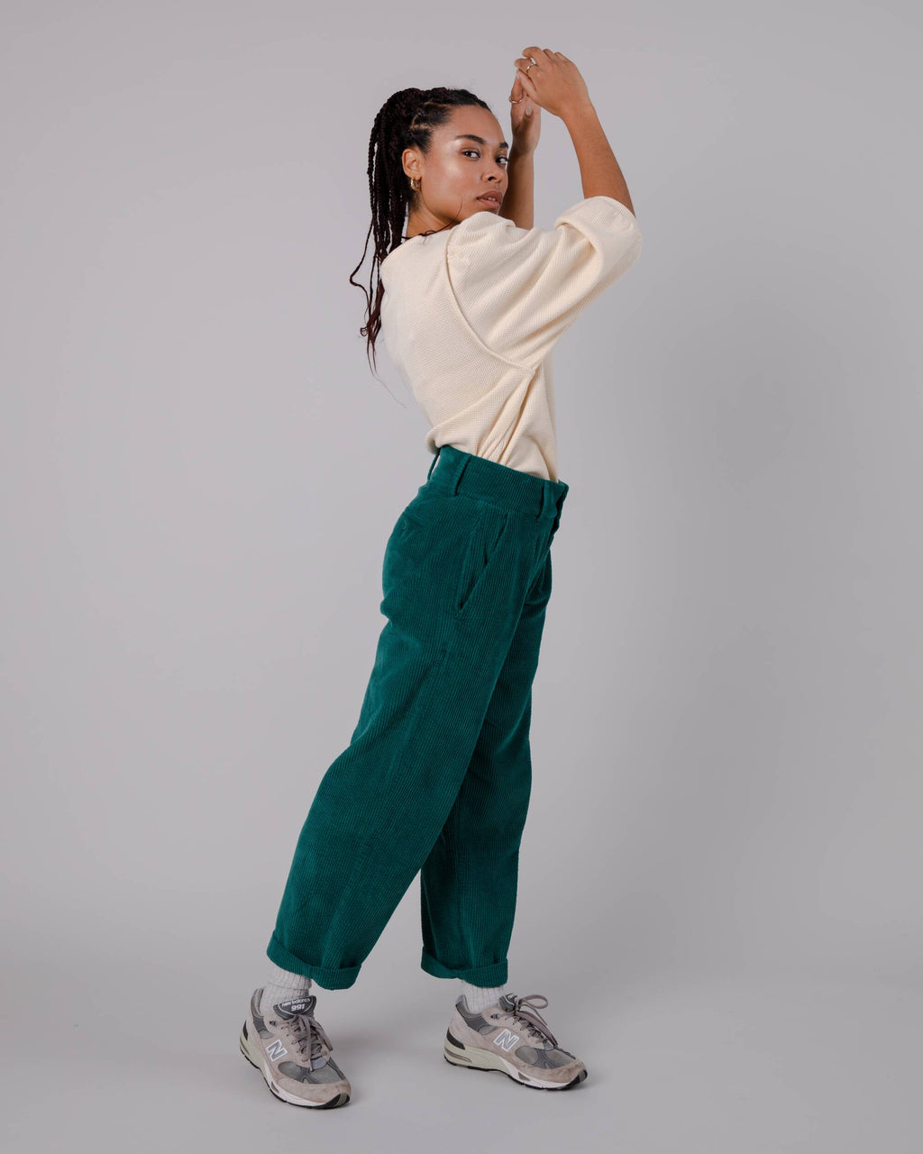Corduroy Pleated Pants Sailing Green