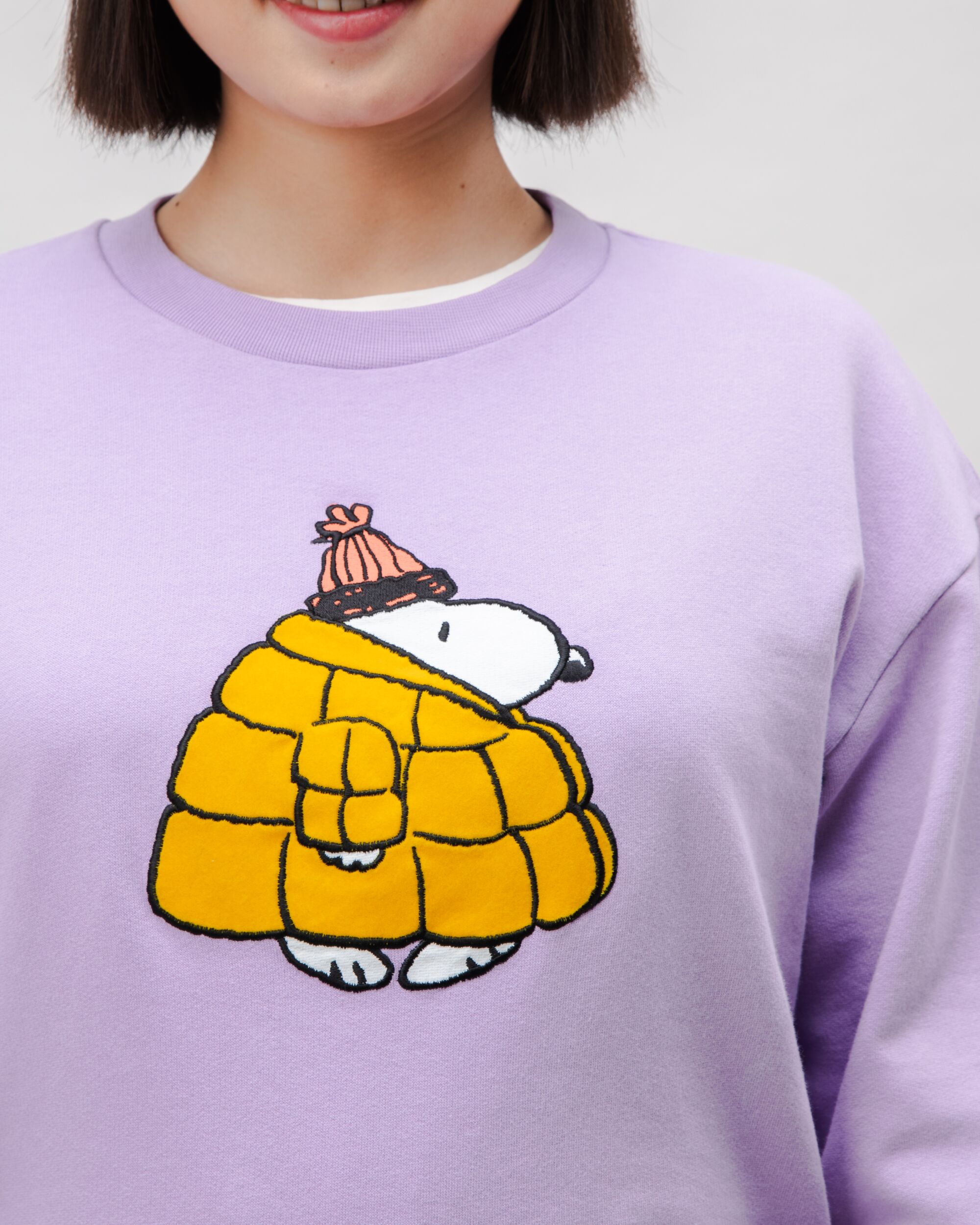 Peanuts Snow Rounded Cotton Sweatshirt Lavender