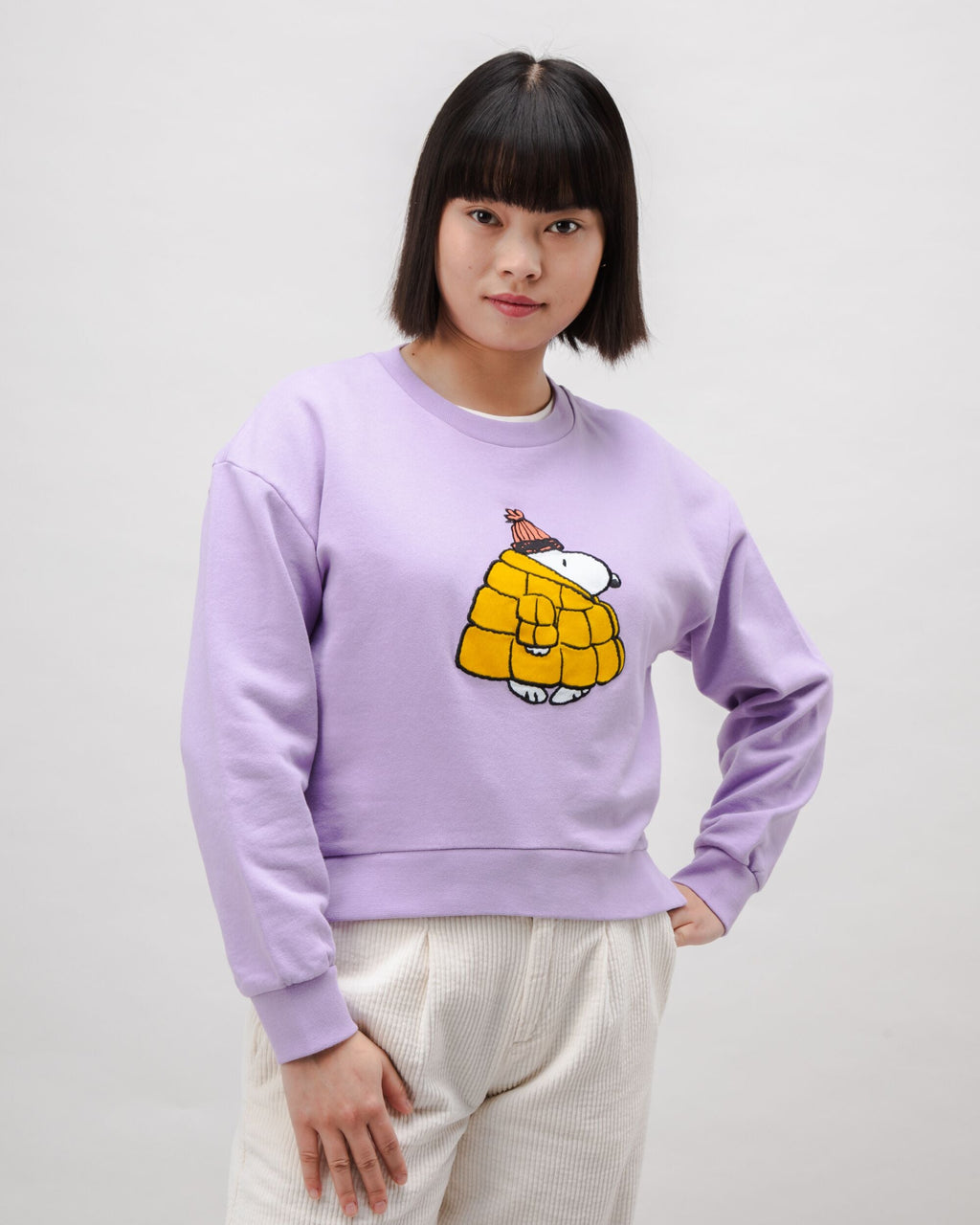 Peanuts Snow Rounded Cotton Sweatshirt Lavender