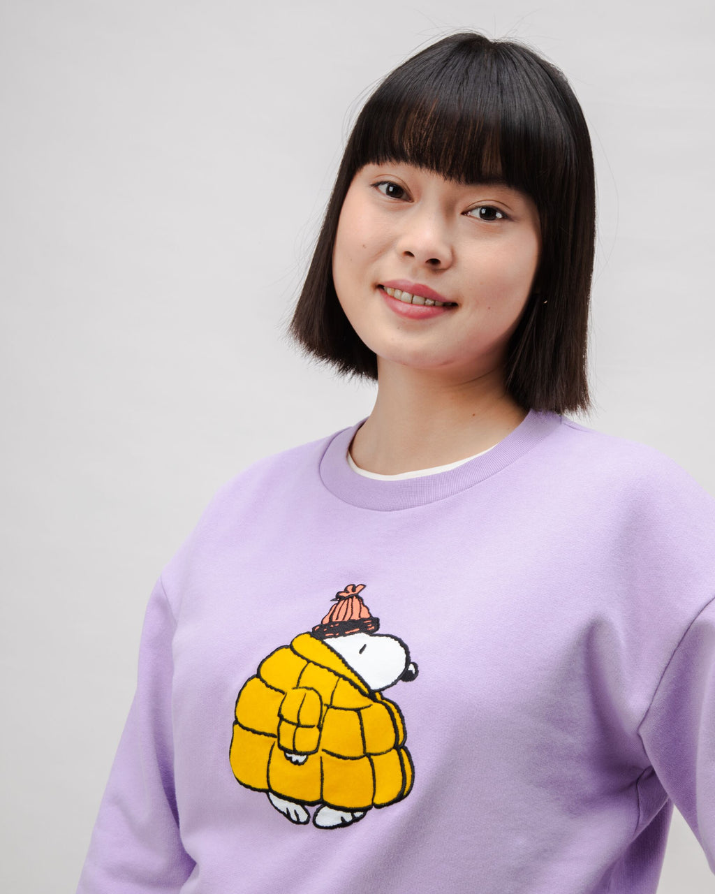 Peanuts Snow Rounded Cotton Sweatshirt Lavender