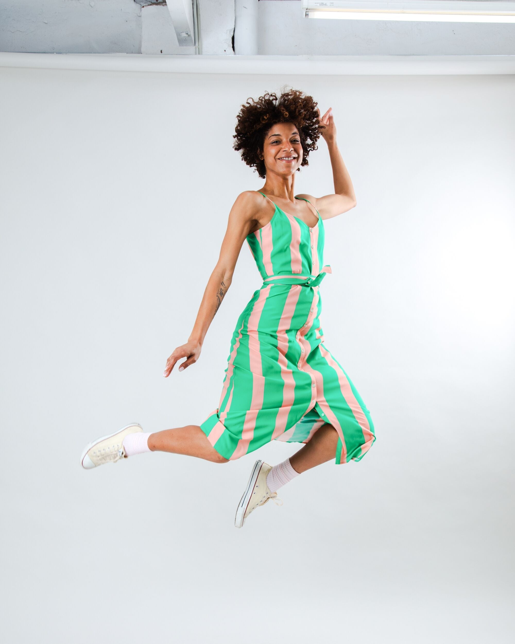 Color Block Strap Dress Green