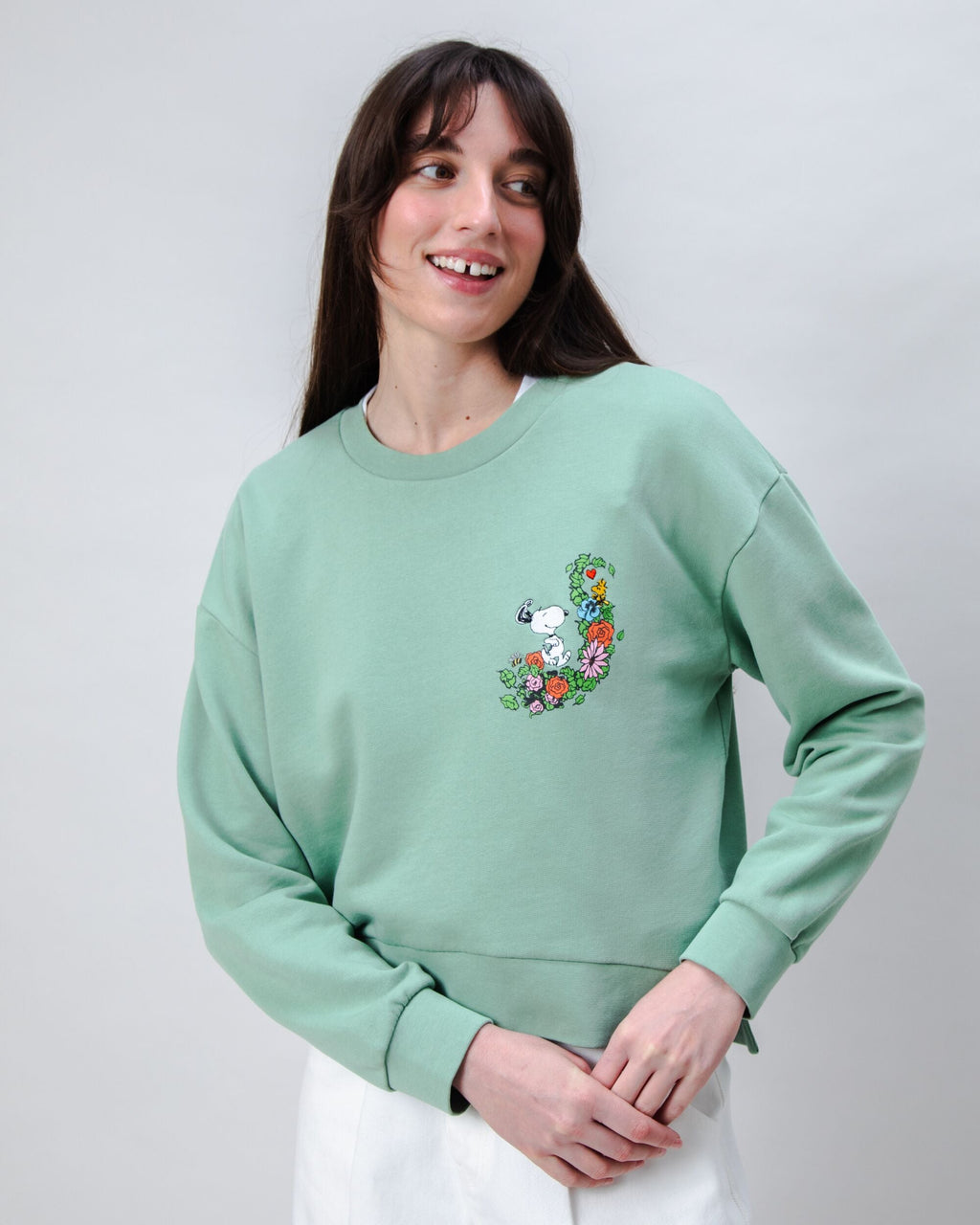 Peanuts Flowers Sweatshirt Light Green