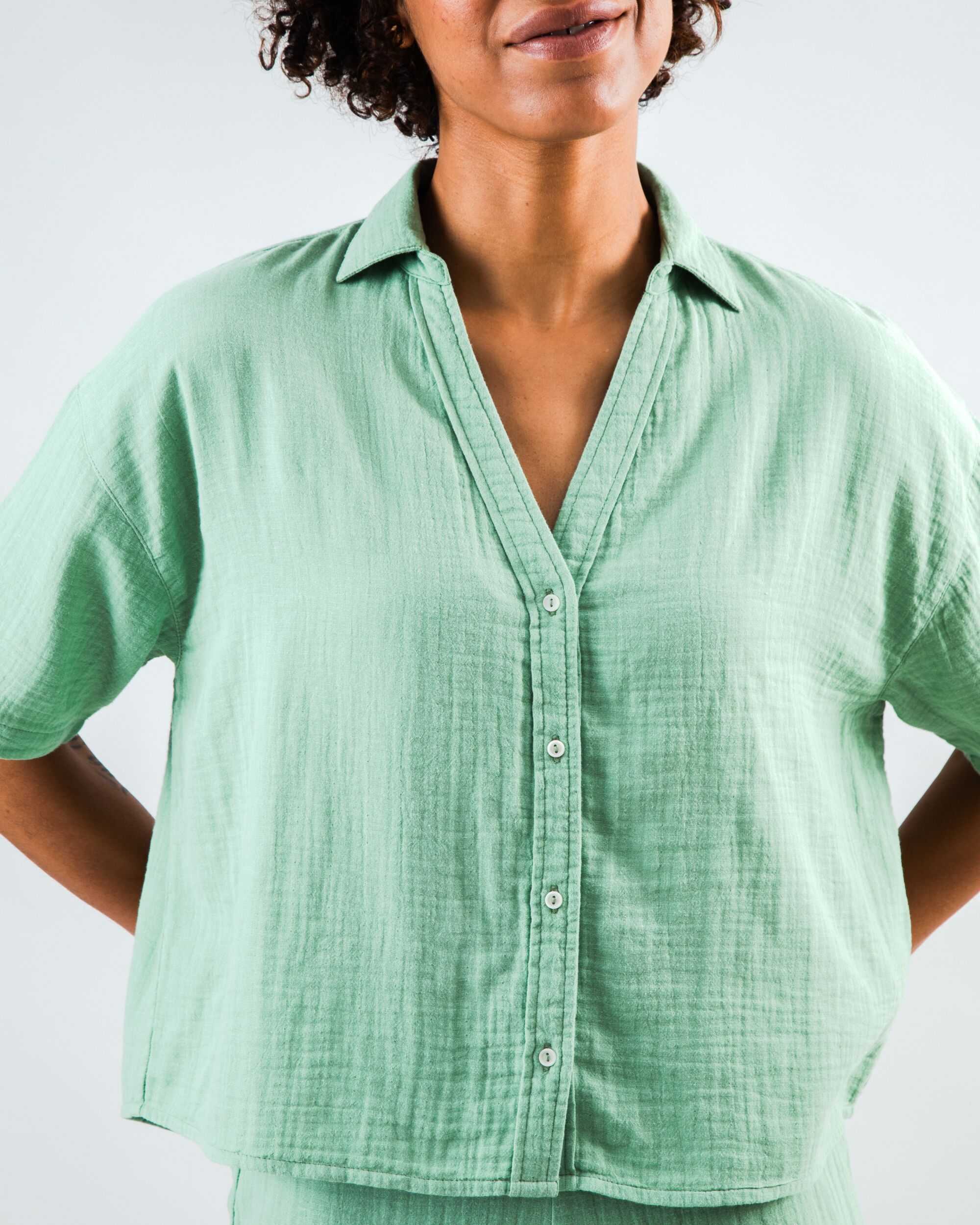 Bubble Cropped Blouse Light Green