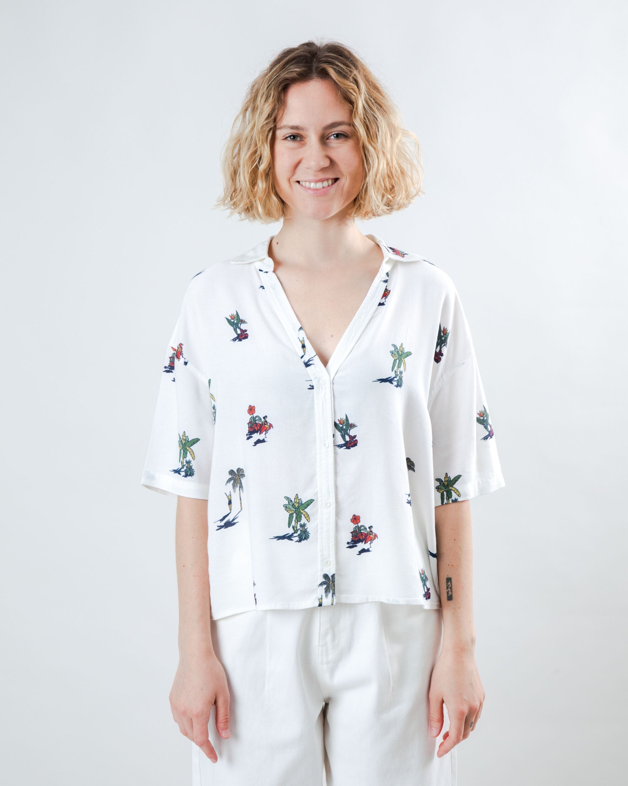 Helios Sun Cropped Blouse Ecru