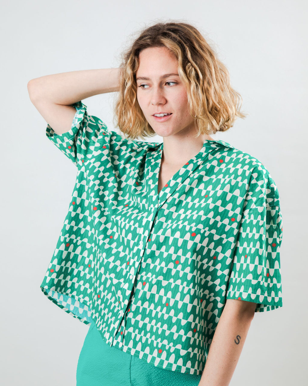 Sunset Cropped Blouse Green