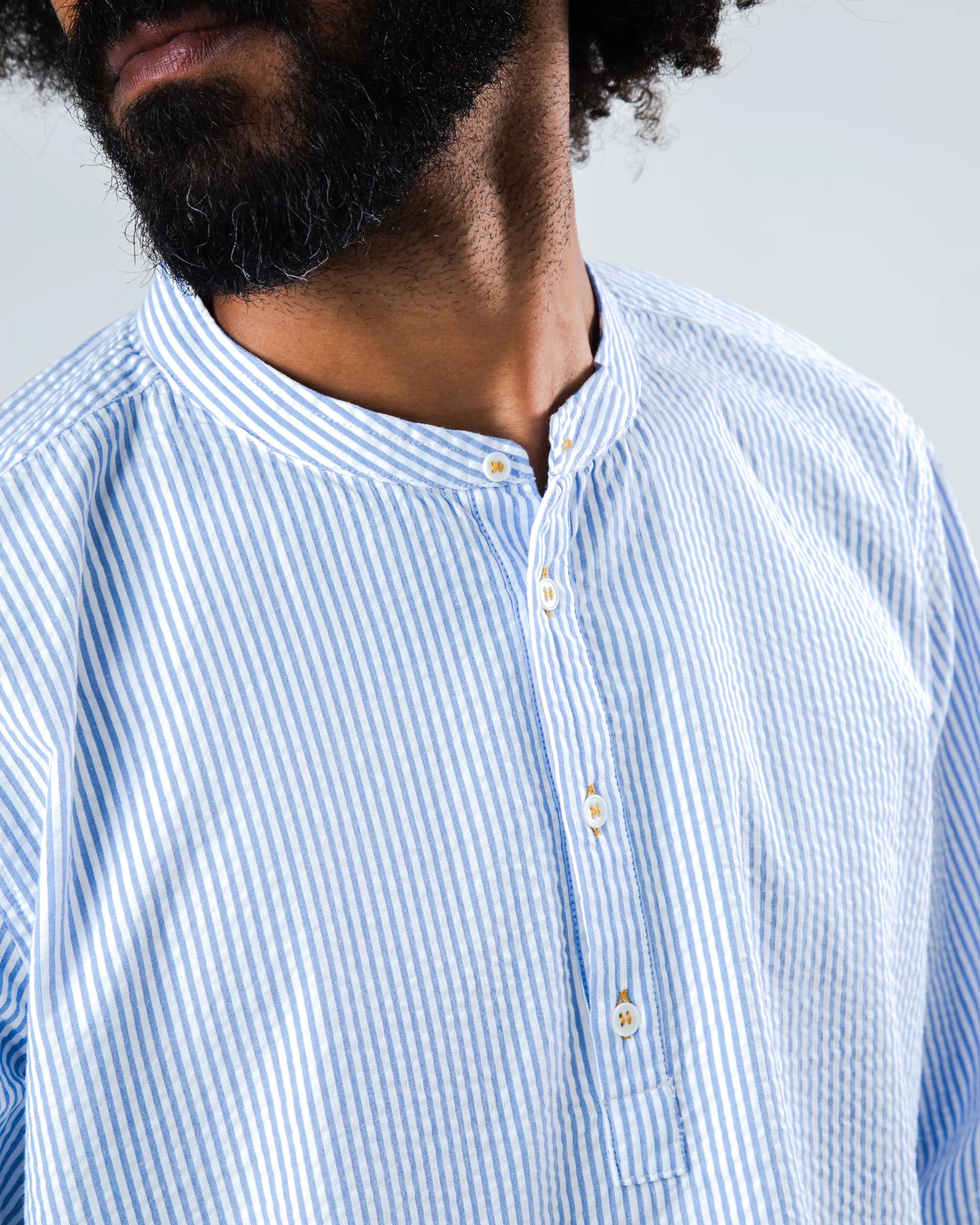 Seersucker Henley Shirt Blue