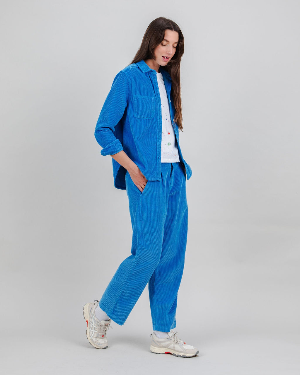 Corduroy Pleated Pants Blue