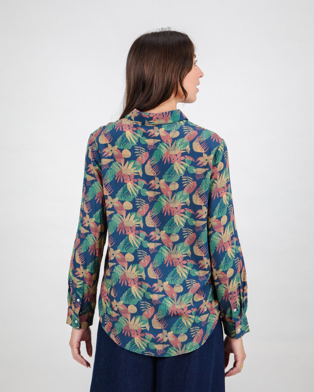 Flower Vichy Blouse Navy
