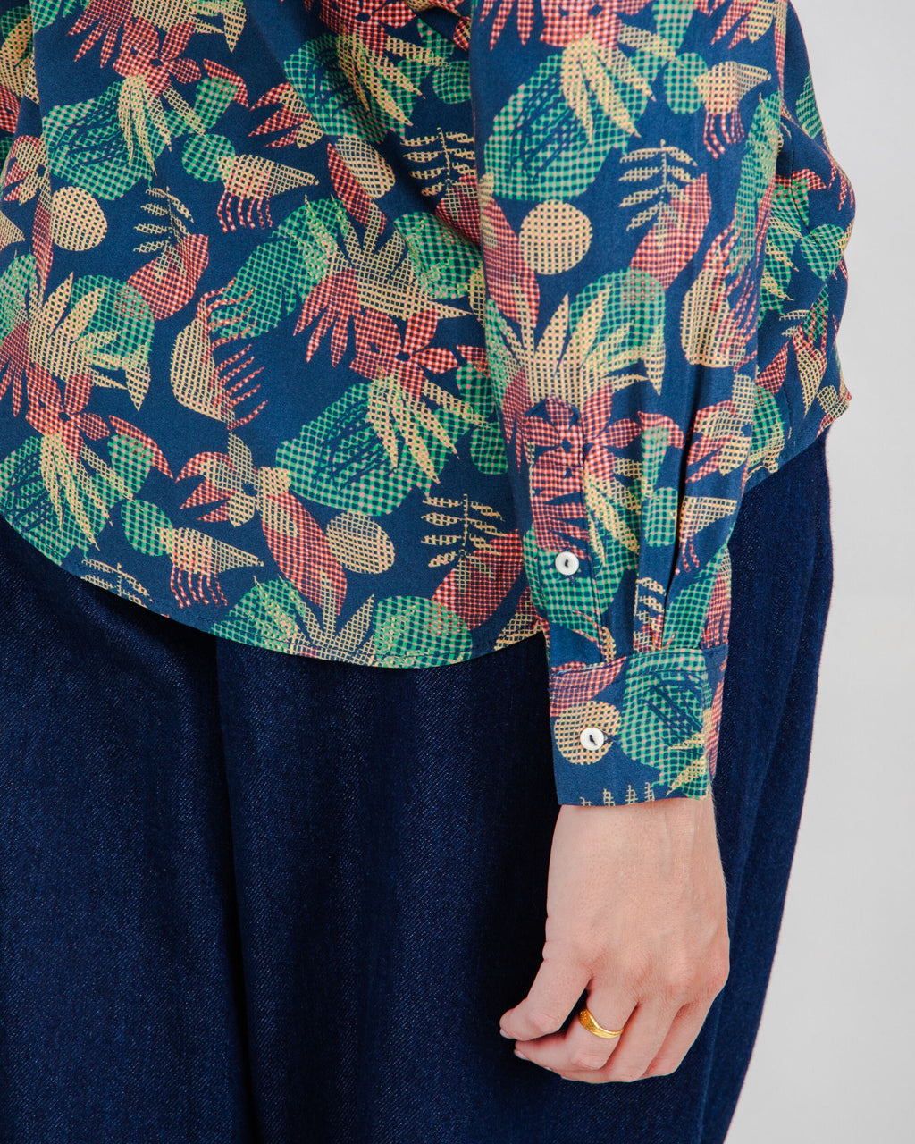 Flower Vichy Blouse Navy