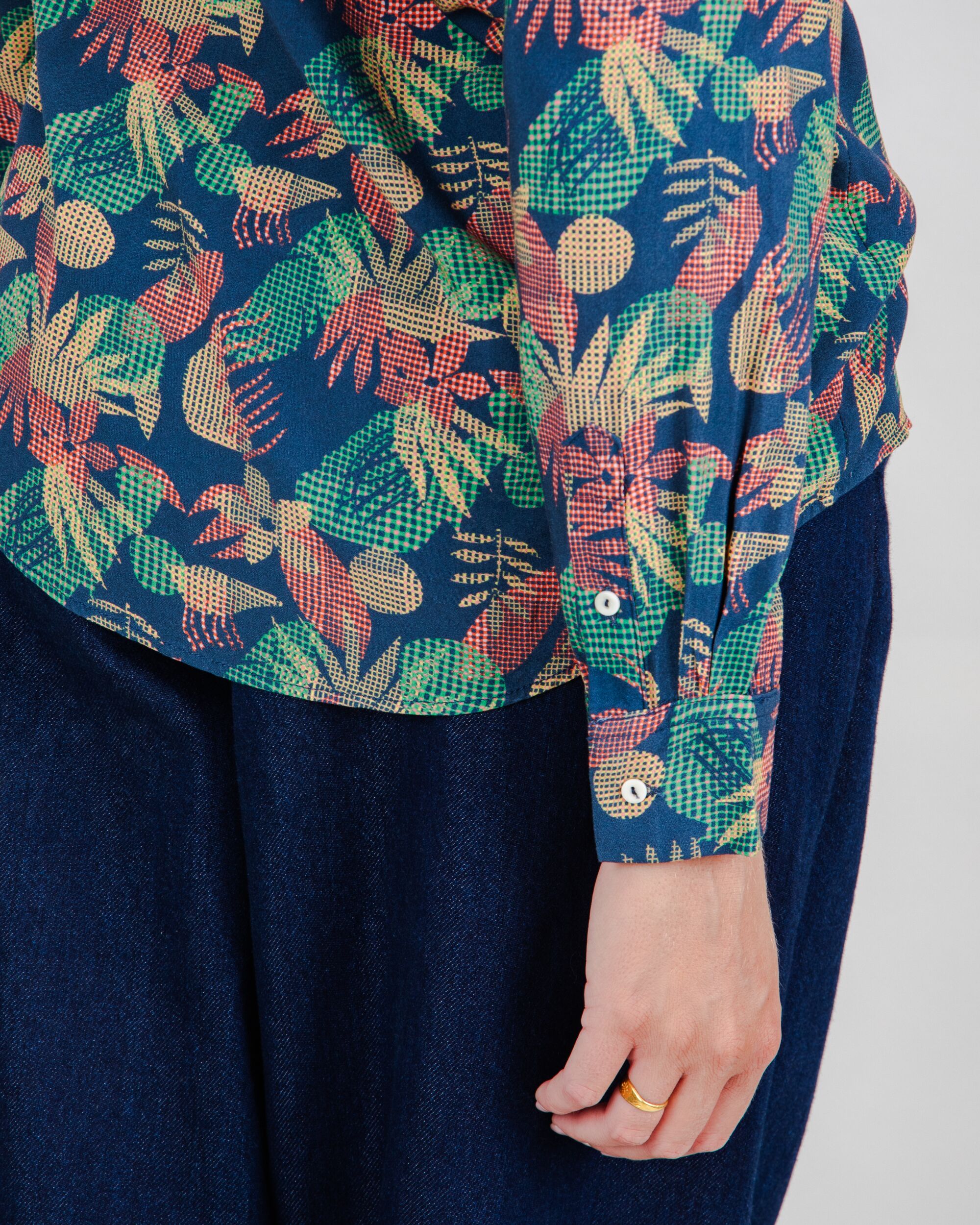Flower Vichy Blouse Navy