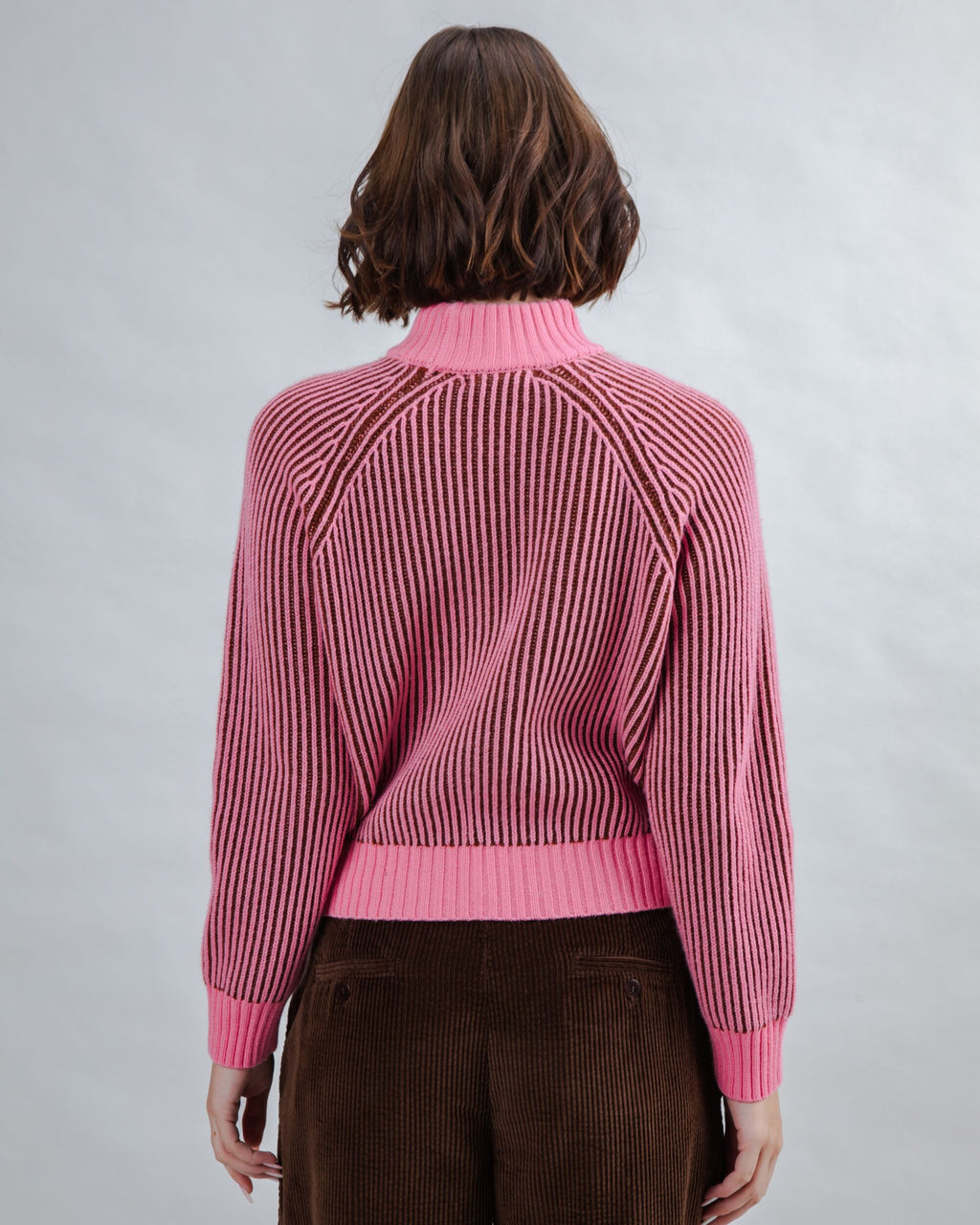 Bicolor Wool Cropped Sweater Pink