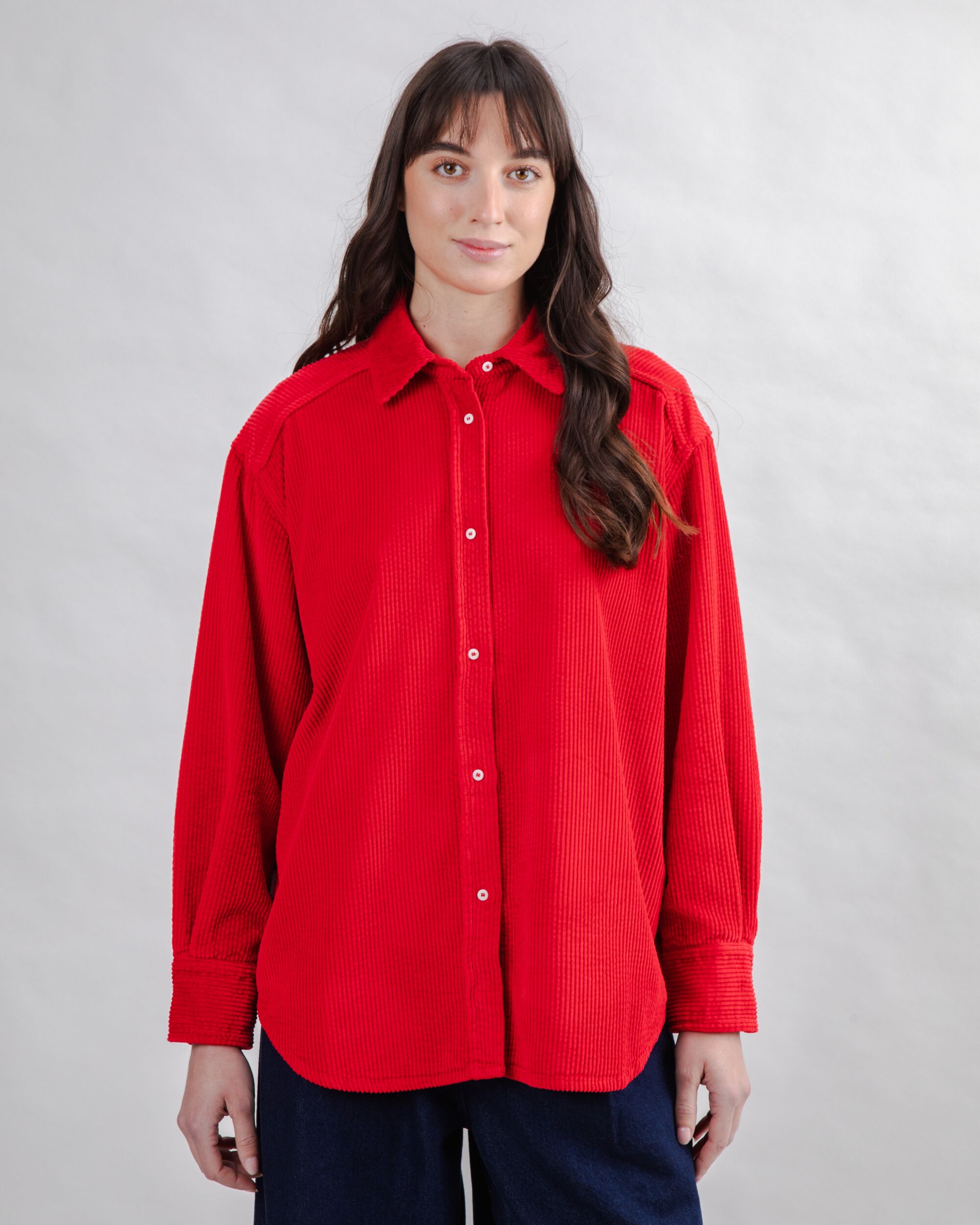 Corduroy Long Overshirt Red