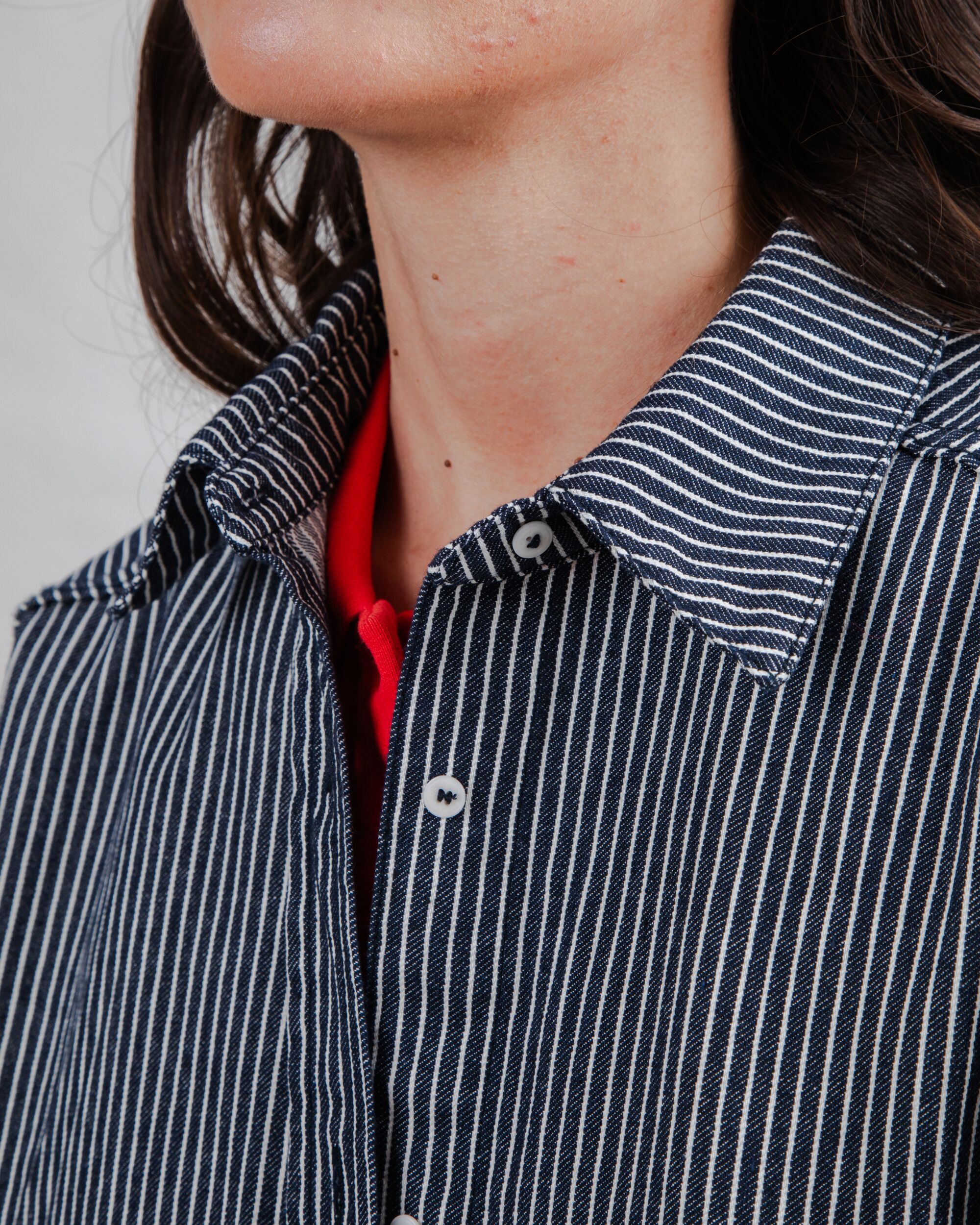 Striped Denim Long Overshirt