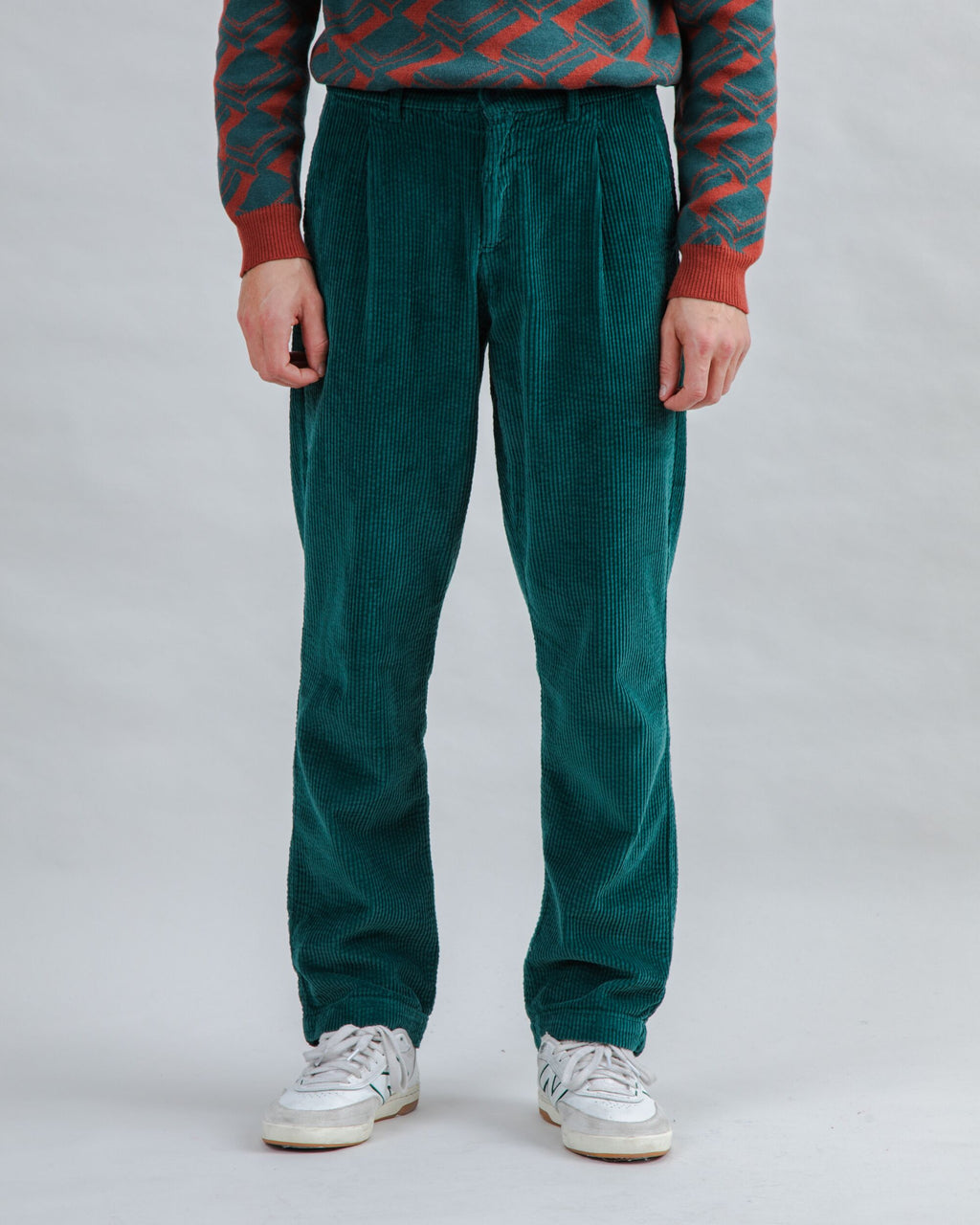 Corduroy Pleated Chino Pants Forest Green