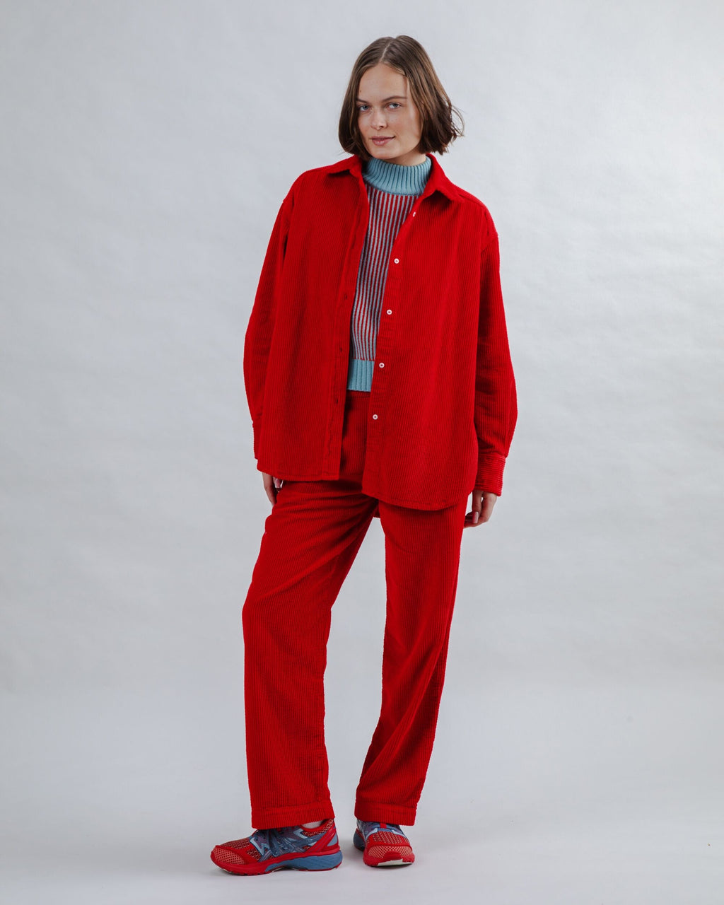 Corduroy Pleated Pants Red